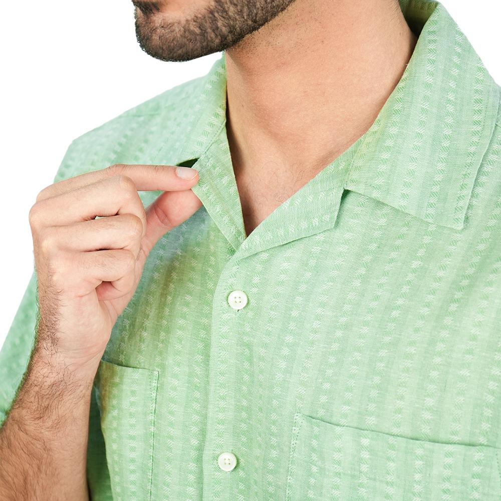 Men's Linen Cotton Poplin Relaxed Fit Button Front Shirt - Image 3