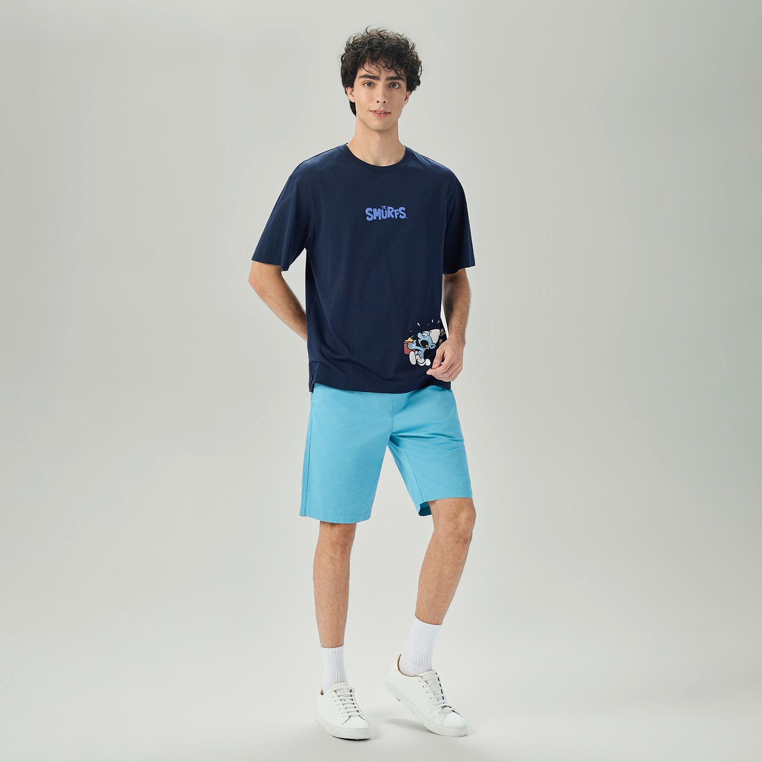 Men's Relaxed Fit Smurfs Print Crew Neck Tee - Image 1