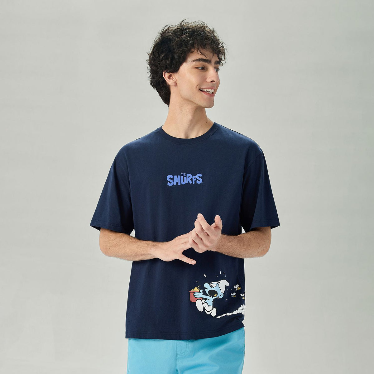 Men's Relaxed Fit Smurfs Print Crew Neck Tee - Image 2