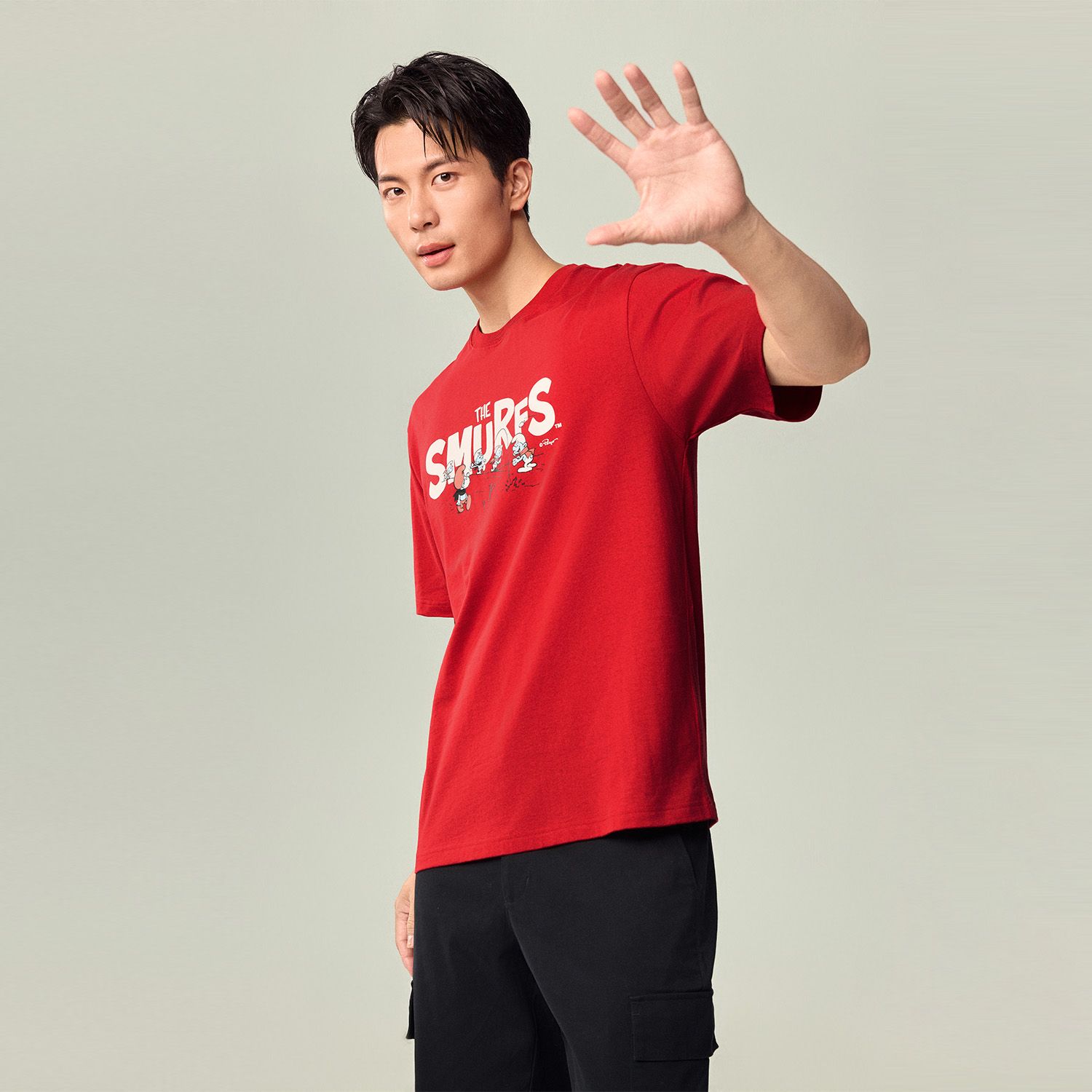 Men's Relaxed Fit Long Sleeve Smurfs Print Crew Neck Tee - Image 2