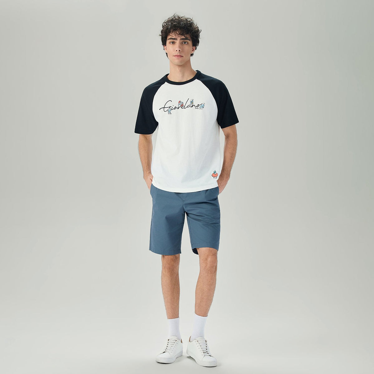 Men's Relaxed Fit Raglan Sleeve Smurfs Print Crew Neck Tee - Image 1