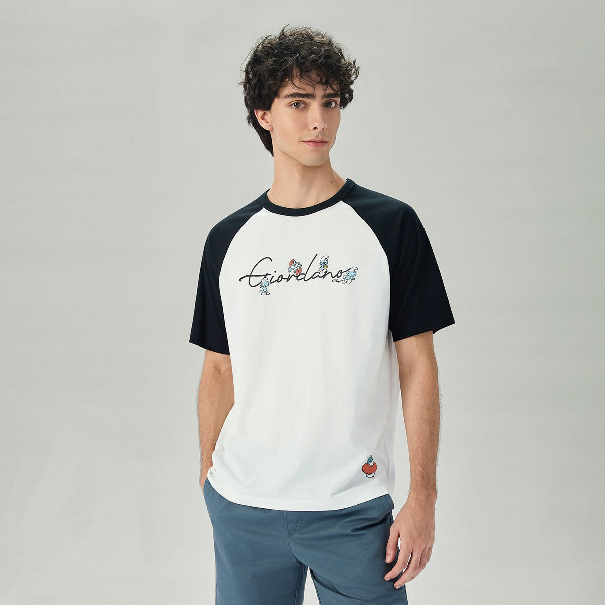 Men's Relaxed Fit Raglan Sleeve Smurfs Print Crew Neck Tee - Image 3