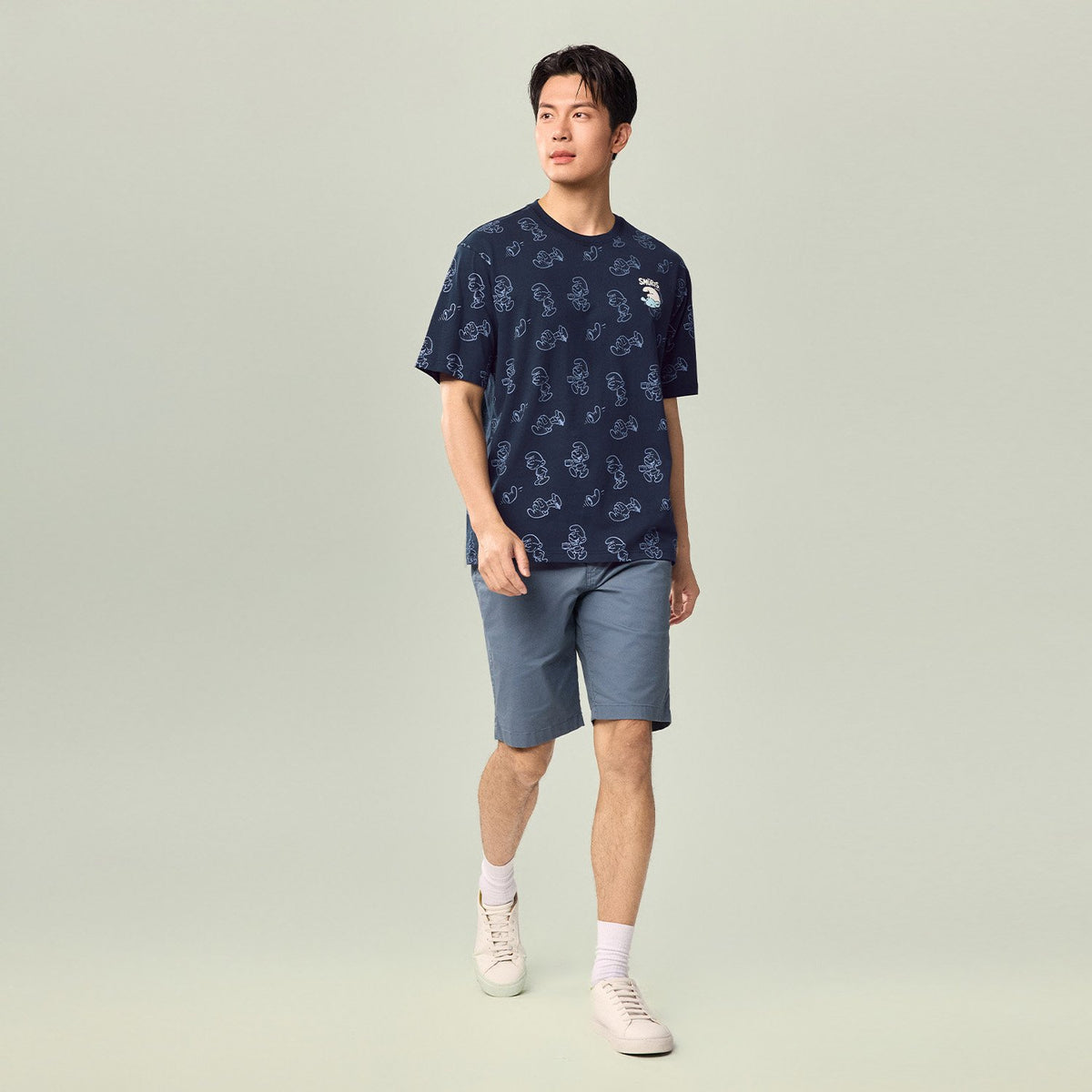Men's  Relaxed Fit  Smurfs Print Crew Neck Tee - Image 1