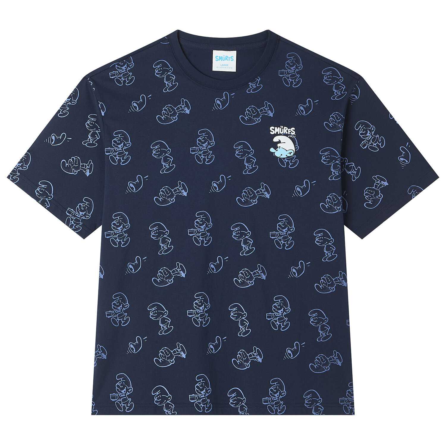Men's  Relaxed Fit  Smurfs Print Crew Neck Tee - Image 6