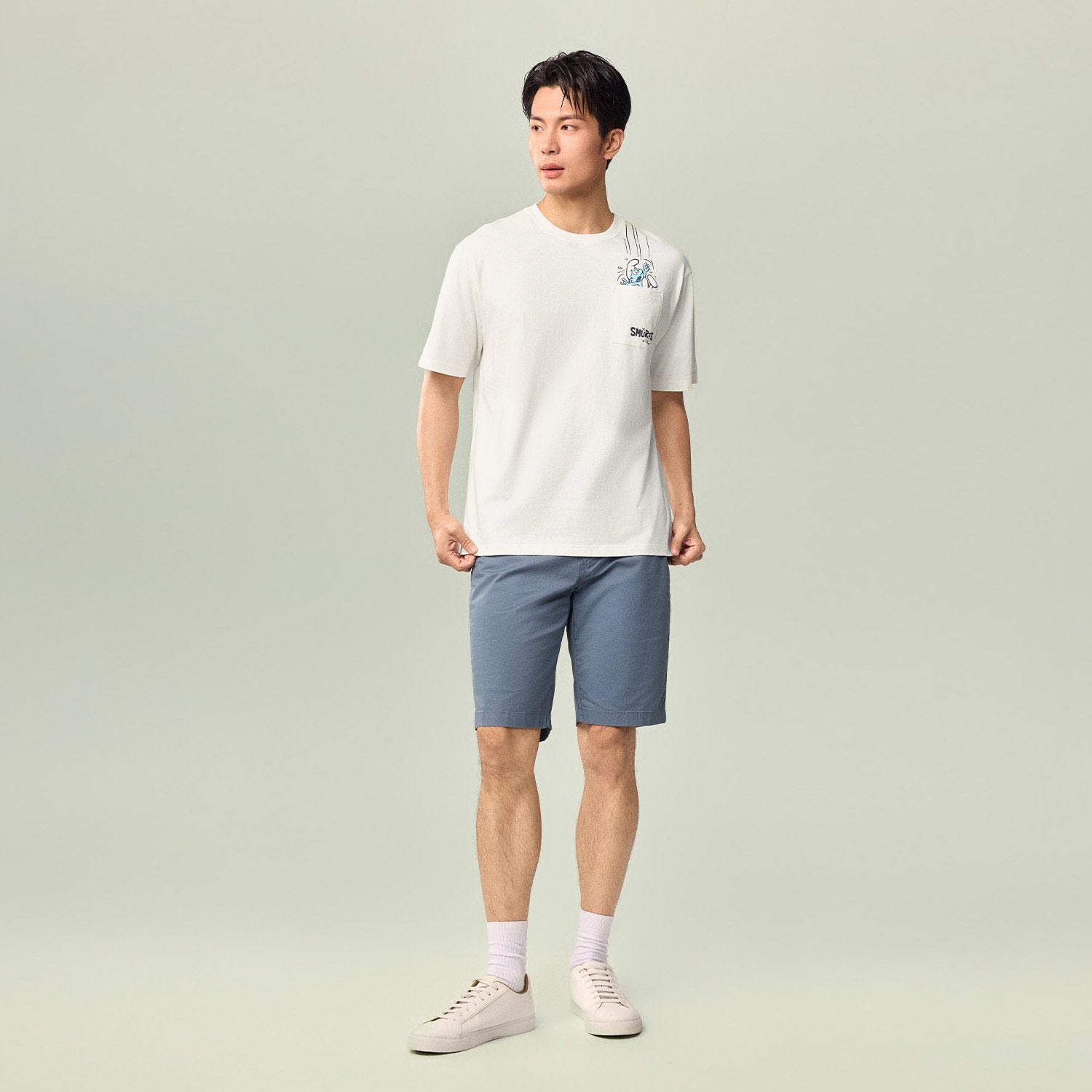 Men's Relaxed Fit Smurfs Pocket Print Crew Neck Tee - Image 1
