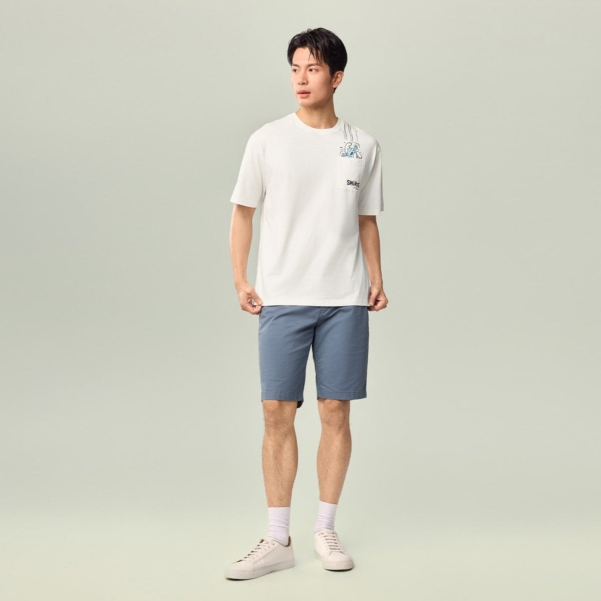 Men's Relaxed Fit Smurfs Pocket Print Crew Neck Tee - Image 1
