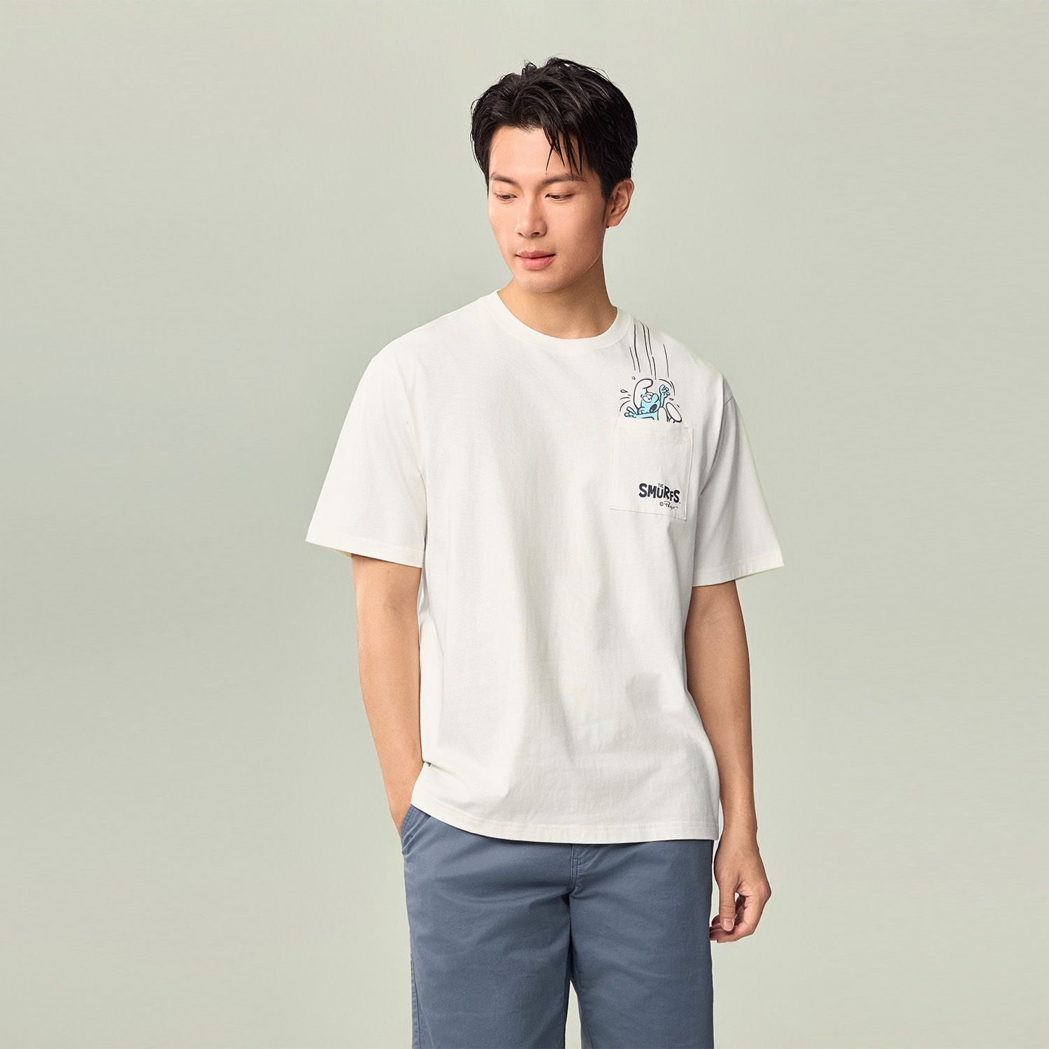 Men's Relaxed Fit Smurfs Pocket Print Crew Neck Tee - Image 2