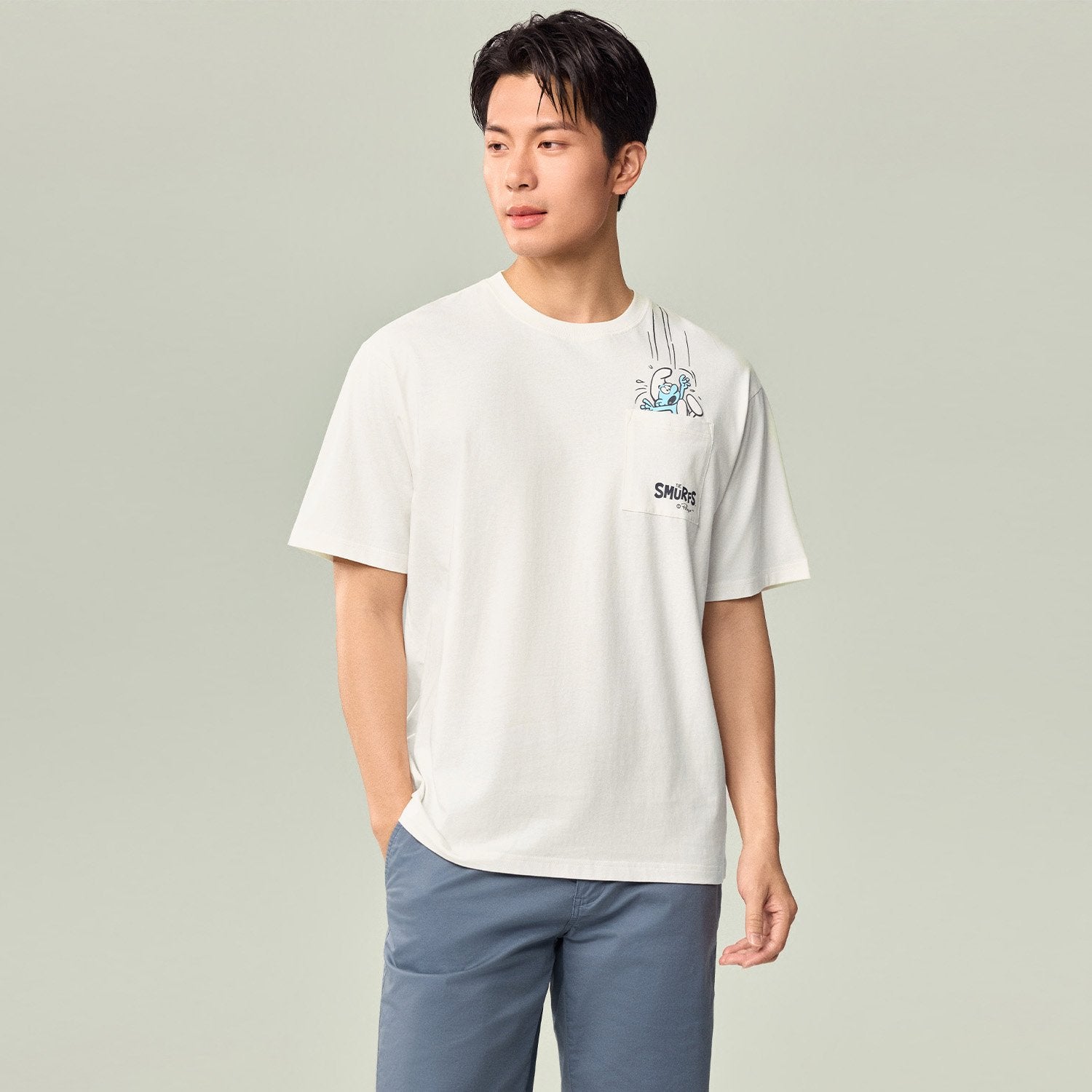 Men's Relaxed Fit Smurfs Pocket Print Crew Neck Tee - Image 3