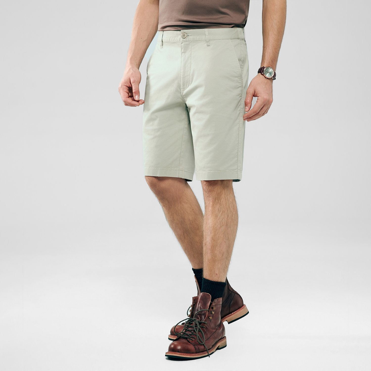 Men's Slim Twill Bermuda Shorts with Stretch Waist - Image 1
