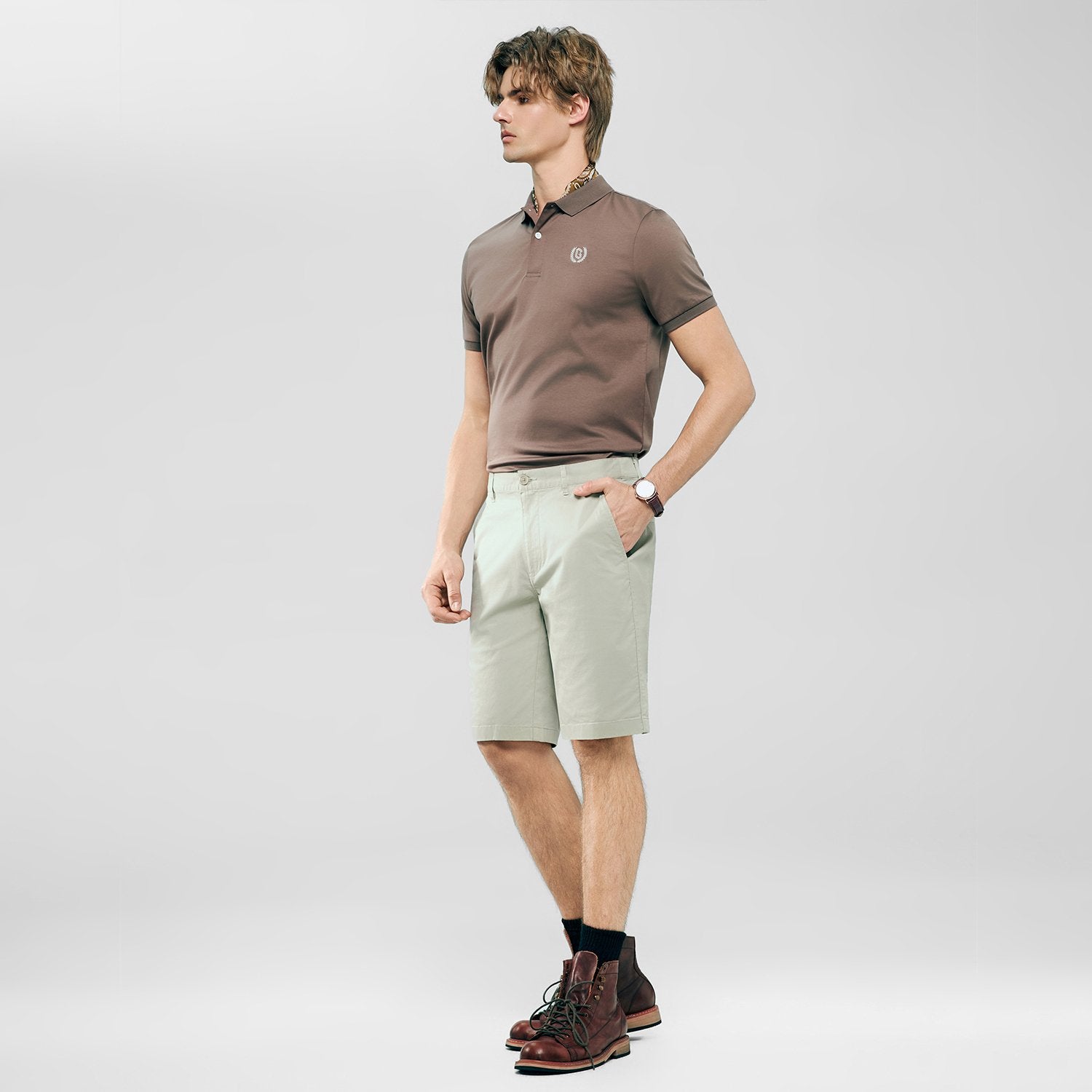 Men's Slim Twill Bermuda Shorts with Stretch Waist - Image 2