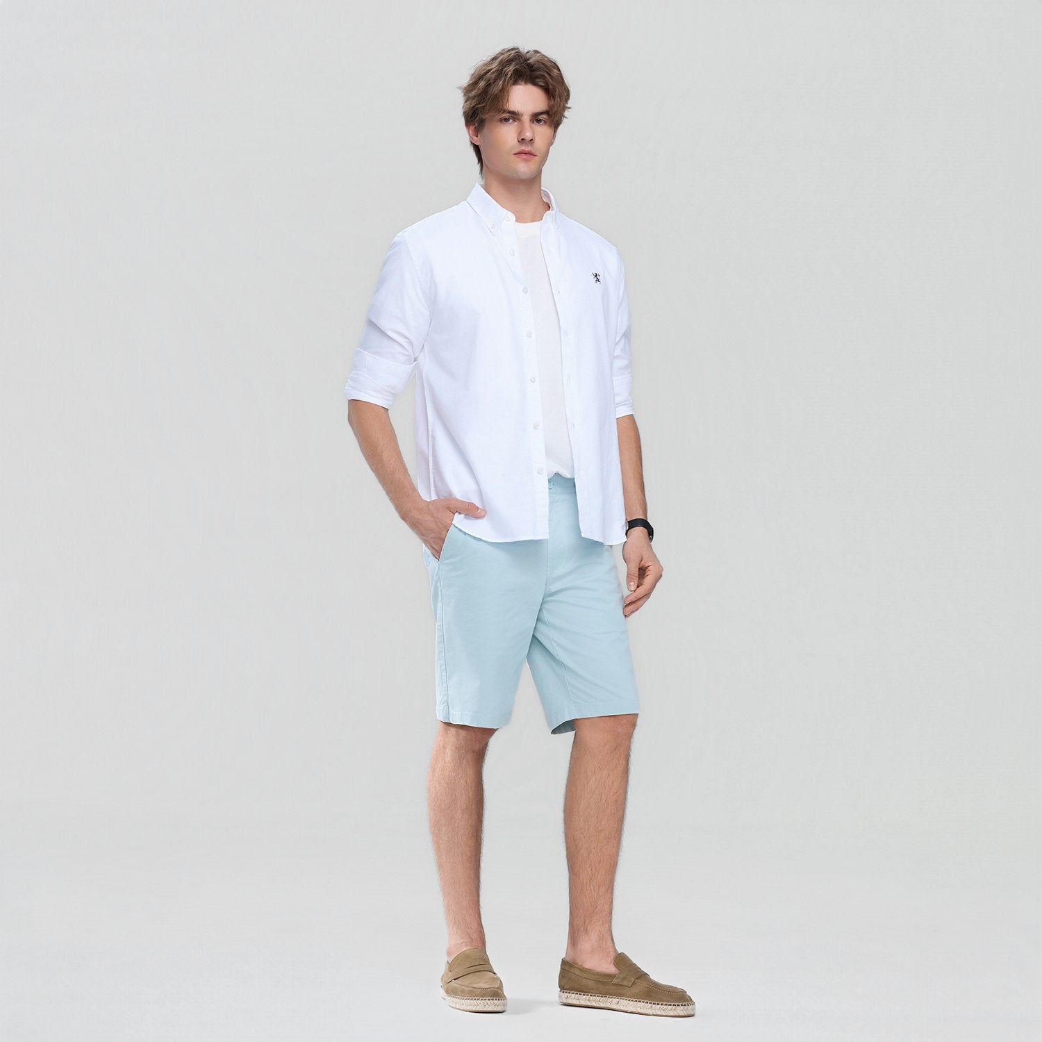 Men's Slim Twill Bermuda Shorts with Stretch Waist - Image 1