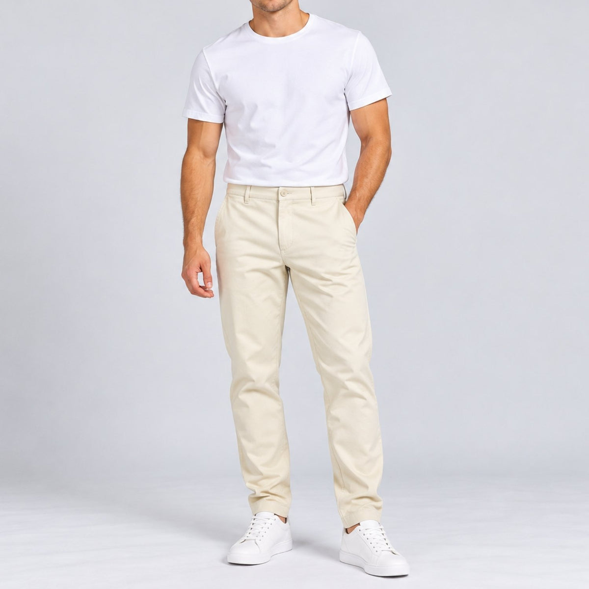 Men's Twill Mid Rise Regular Taper Khakis - Image 1