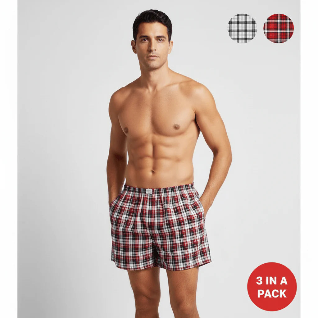 Men's Cotton Poplin Boxers - 3 Pack - Red – Giordano Online