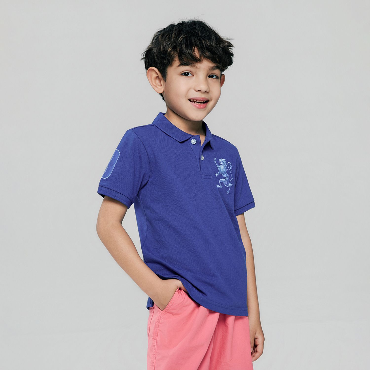 Junior's Slim Fit Lion Embroidered Cotton Polo - Image 2