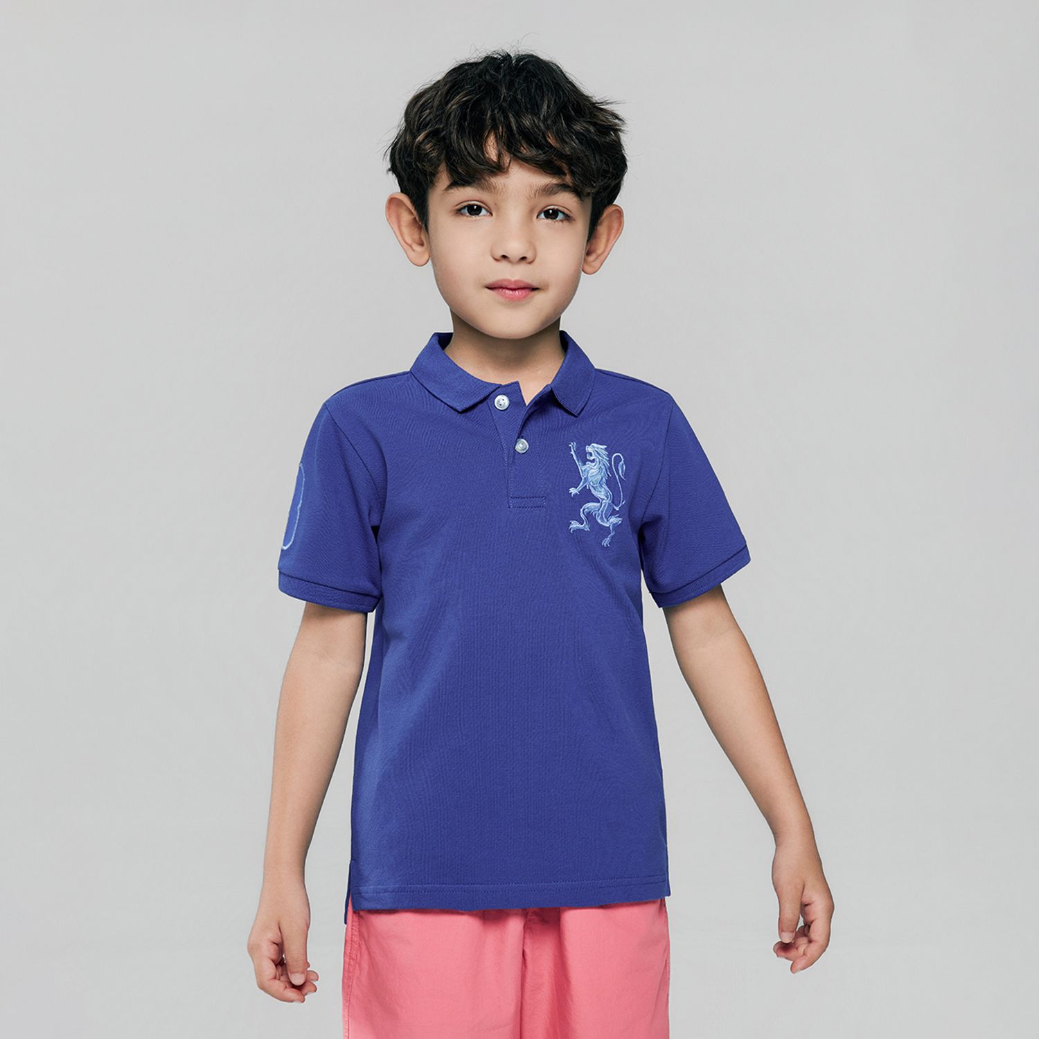 Junior's Slim Fit Lion Embroidered Cotton Polo - Image 3