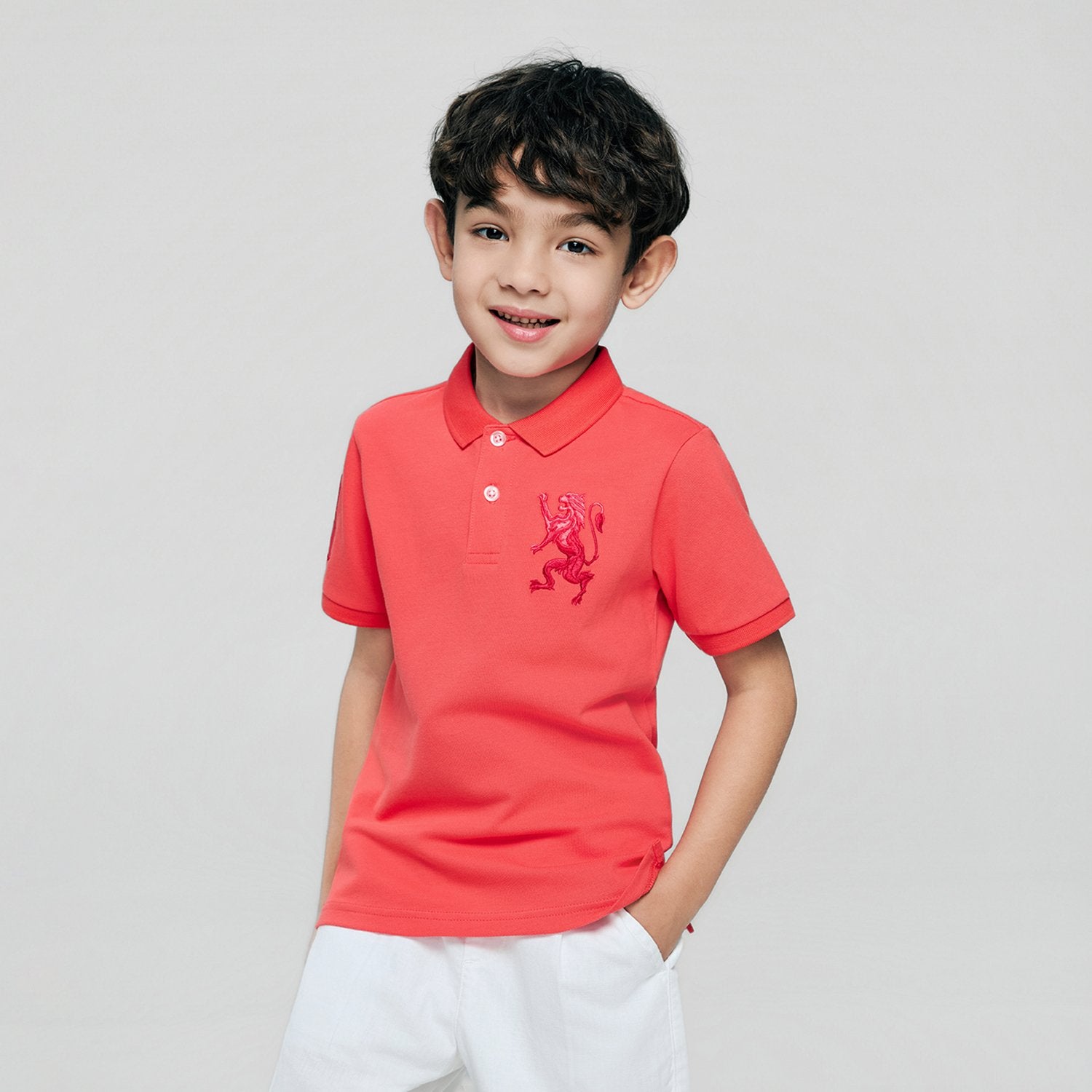 Junior's Slim Fit Lion Embroidered Cotton Polo - Image 1