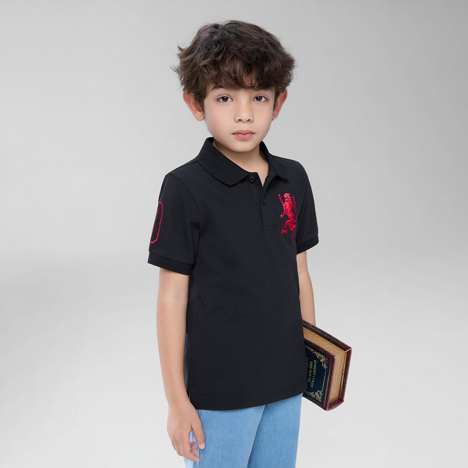 Junior's Slim Fit Lion Embroidered Cotton Polo - Image 1