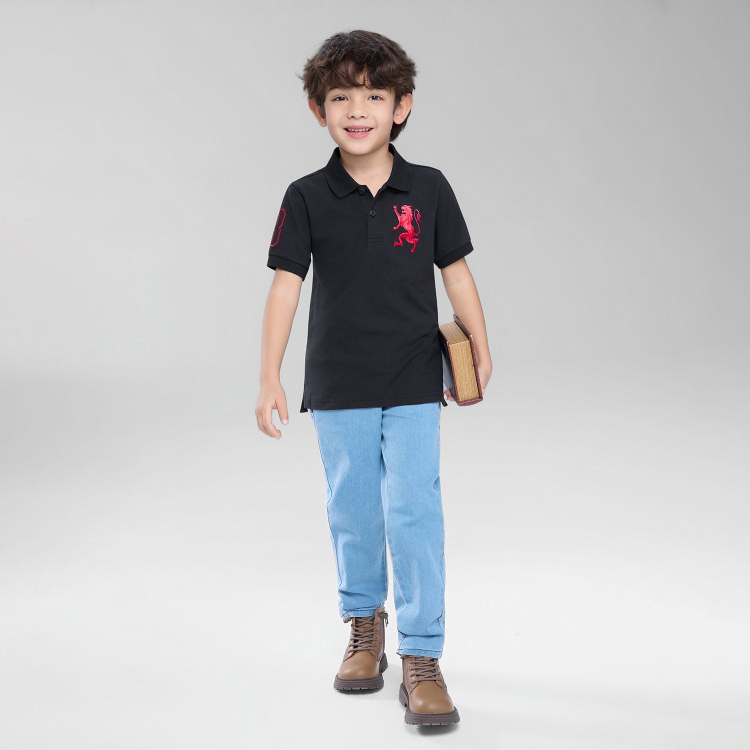 Junior's Slim Fit Lion Embroidered Cotton Polo - Image 2