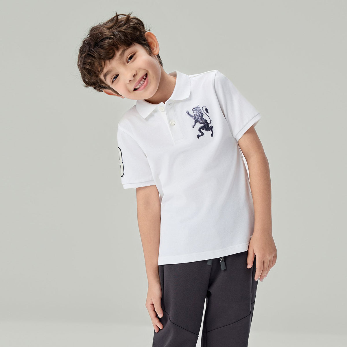 Junior's Slim Fit Lion Embroidered Cotton Polo - Image 3