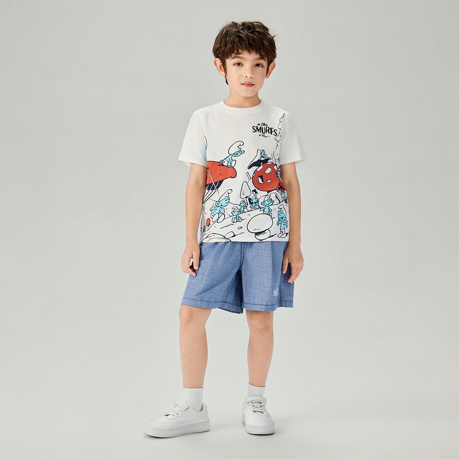 Junior's Regular Fit Smurfs Print Crew Neck Tee - Image 1