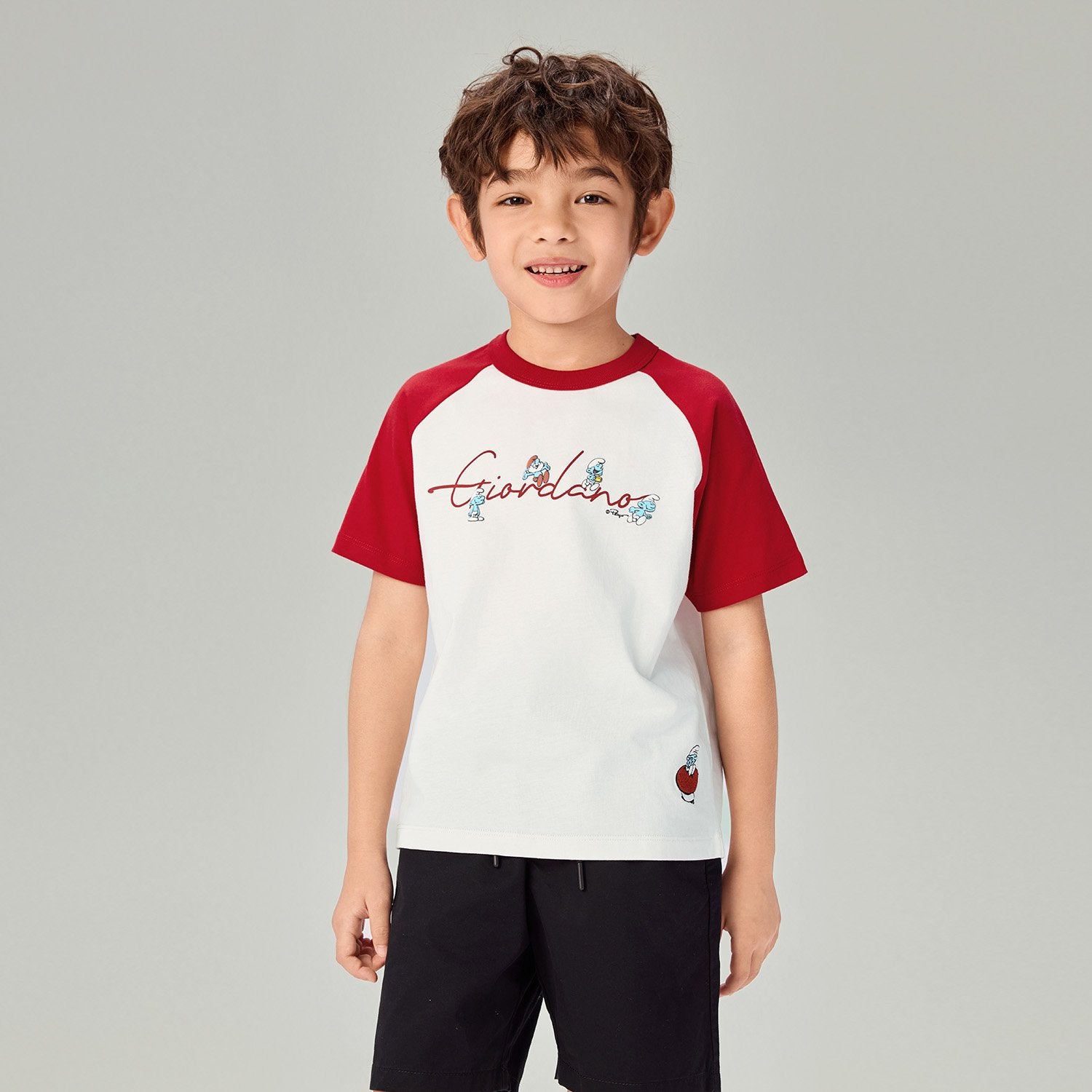 Junior's  Relaxed Fit Raglan Sleeve Smurfs Print Crew Neck Tee - Image 3
