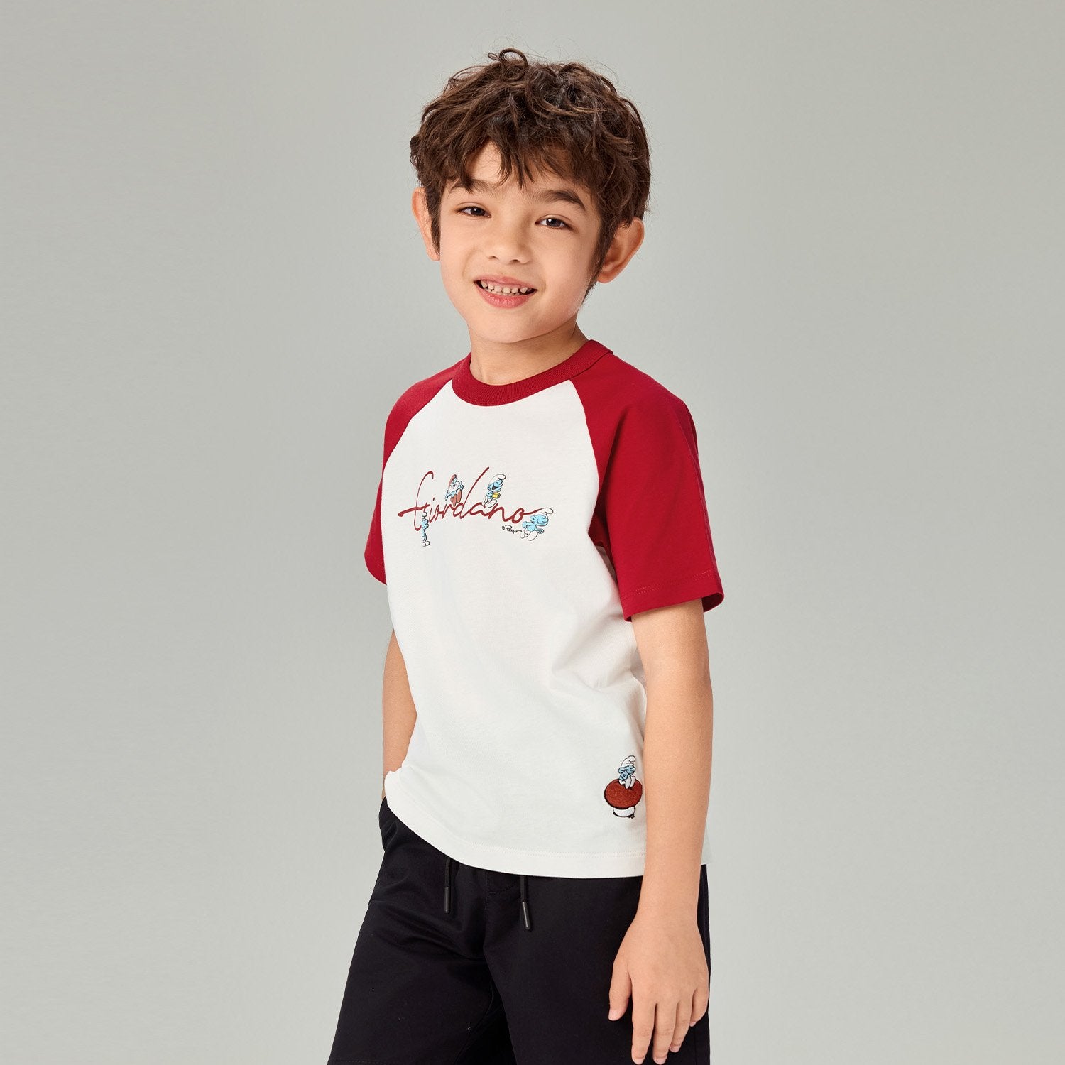 Junior's  Relaxed Fit Raglan Sleeve Smurfs Print Crew Neck Tee - Image 6
