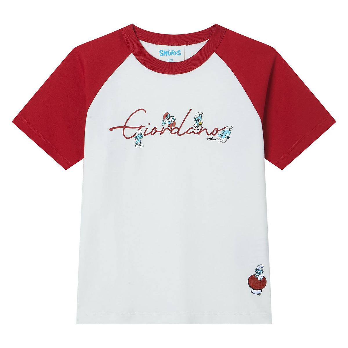 Junior's  Relaxed Fit Raglan Sleeve Smurfs Print Crew Neck Tee - Image 7