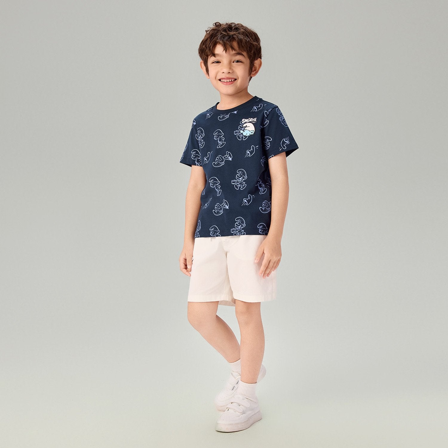 Junior's Relaxed Fit Smurfs Print Crew Neck Tee - Image 1