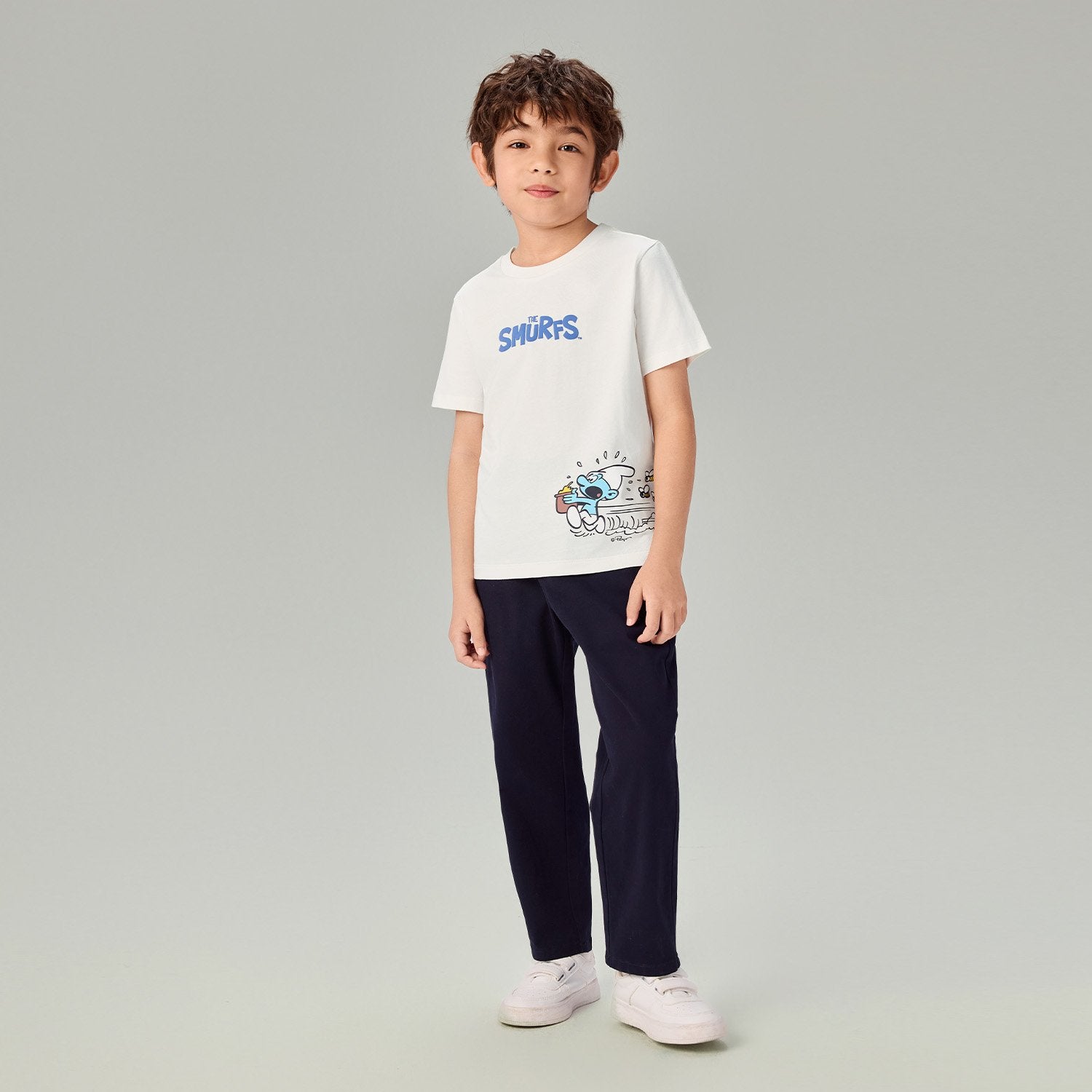 Junior's Relaxed Fit Smurfs Print Crew Neck Tee - Image 1