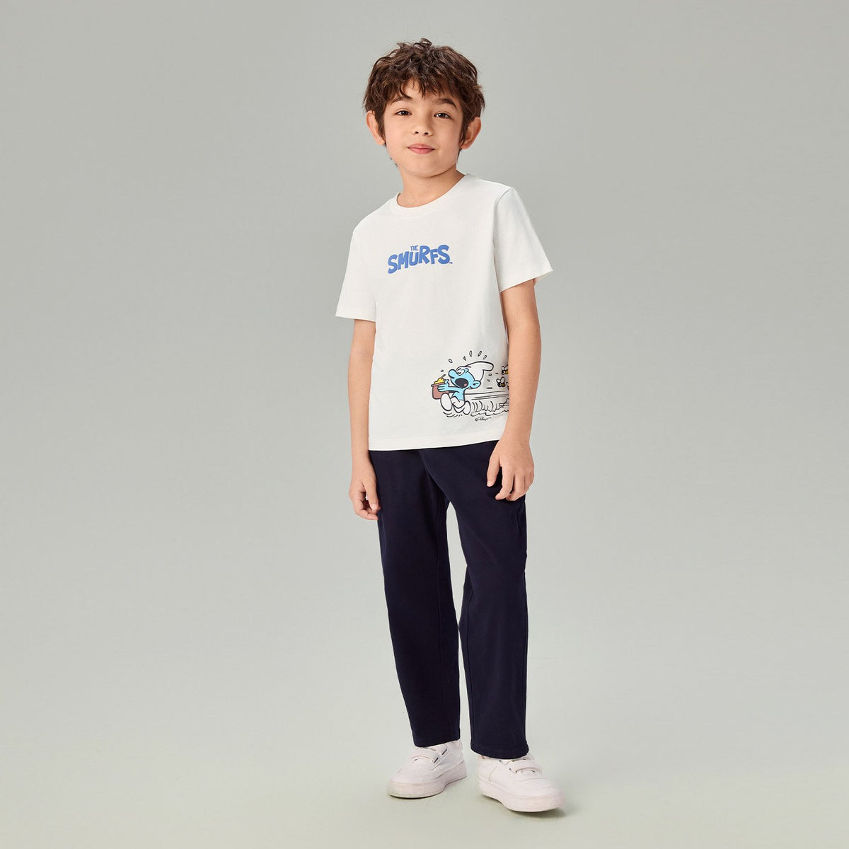 Junior's Relaxed Fit Smurfs Print Crew Neck Tee - Image 1