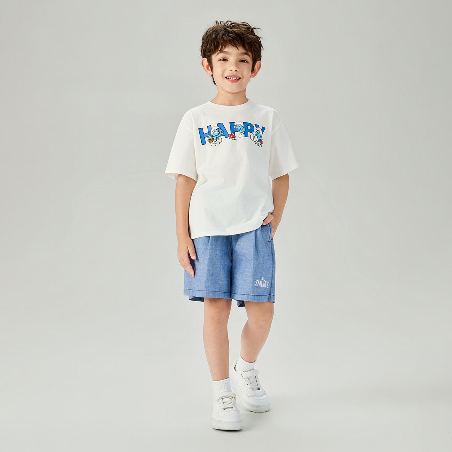 Junior's Relaxed Fit Smurfs Print Crew Neck Tee - Image 1
