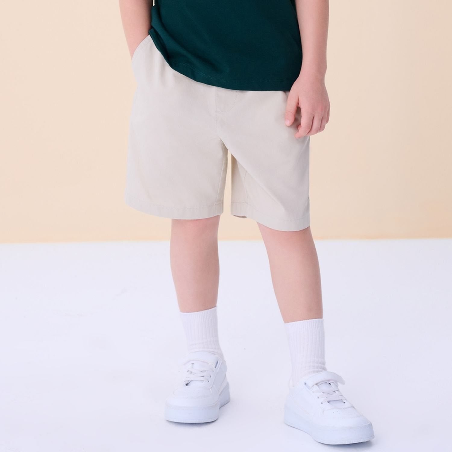 Junior's Cotton Twill Drawstring Shorts with Elastic Waist - Image 1