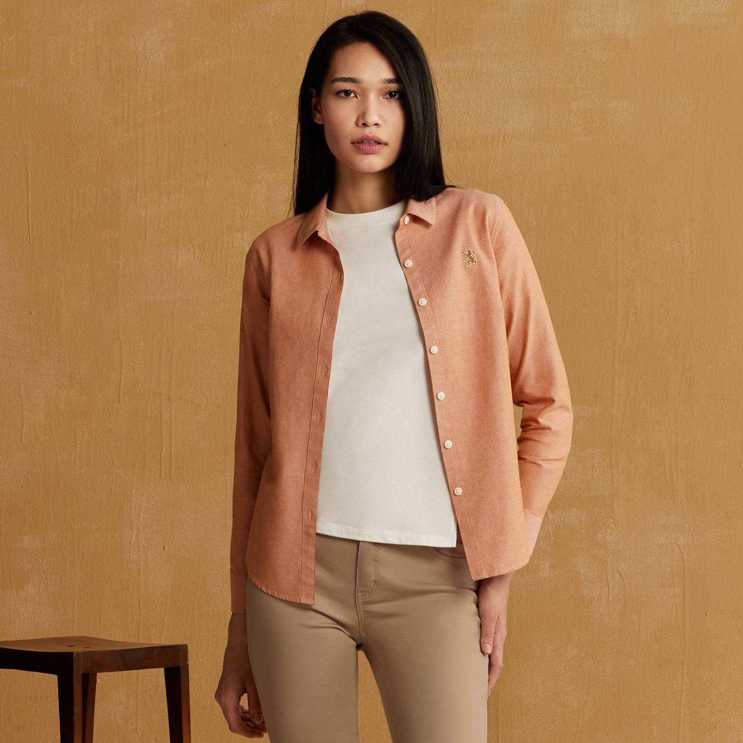 Women's Cotton Oxford Acute Collar Long Sleeve - Image 1