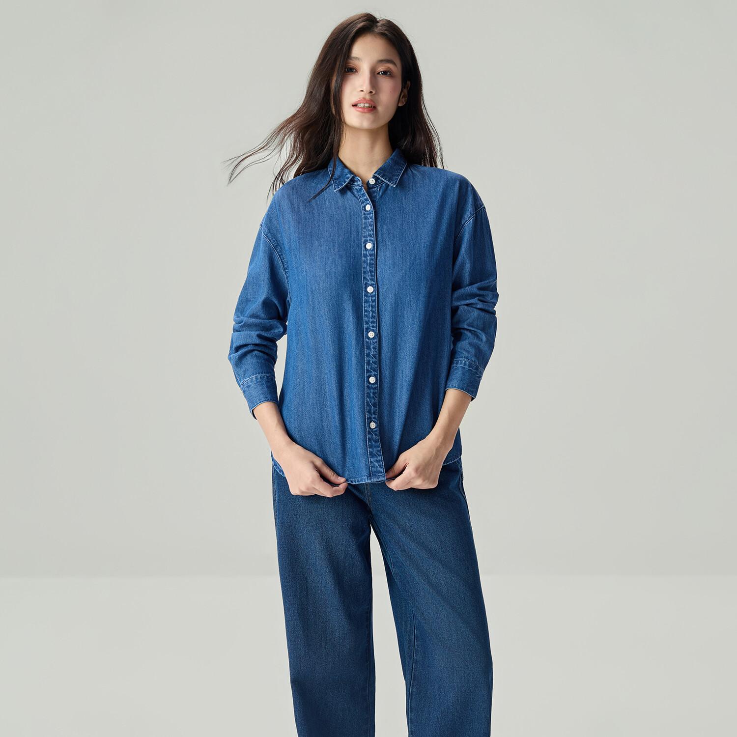 Women's Denim Loose Fit Long Sleeve Button-Front Shirt - Image 5