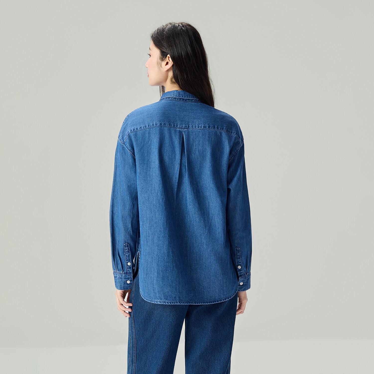 Women's Denim Loose Fit Long Sleeve Button-Front Shirt - Image 6