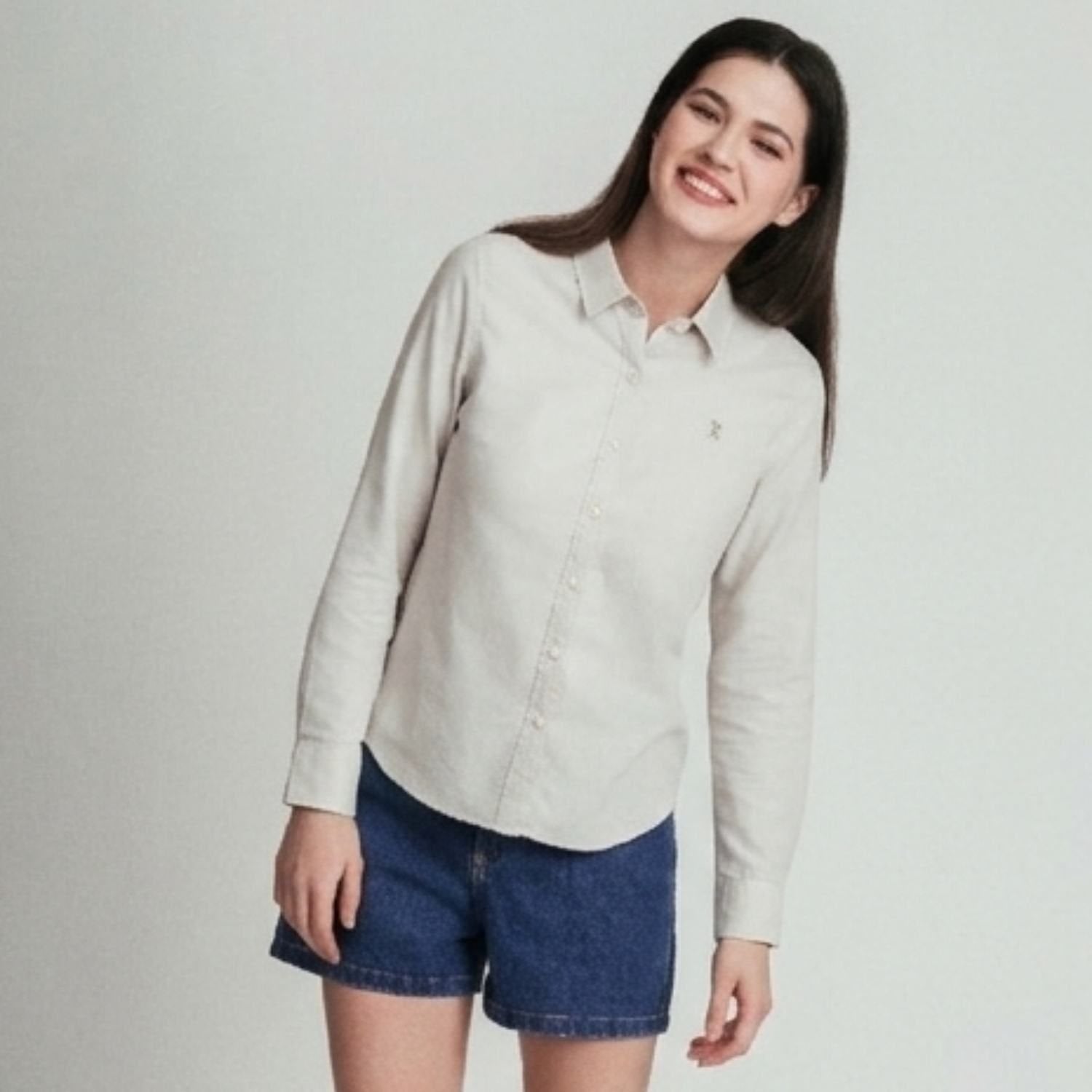 Women's Oxford Long Sleeve Embroidery Shirt - Image 1