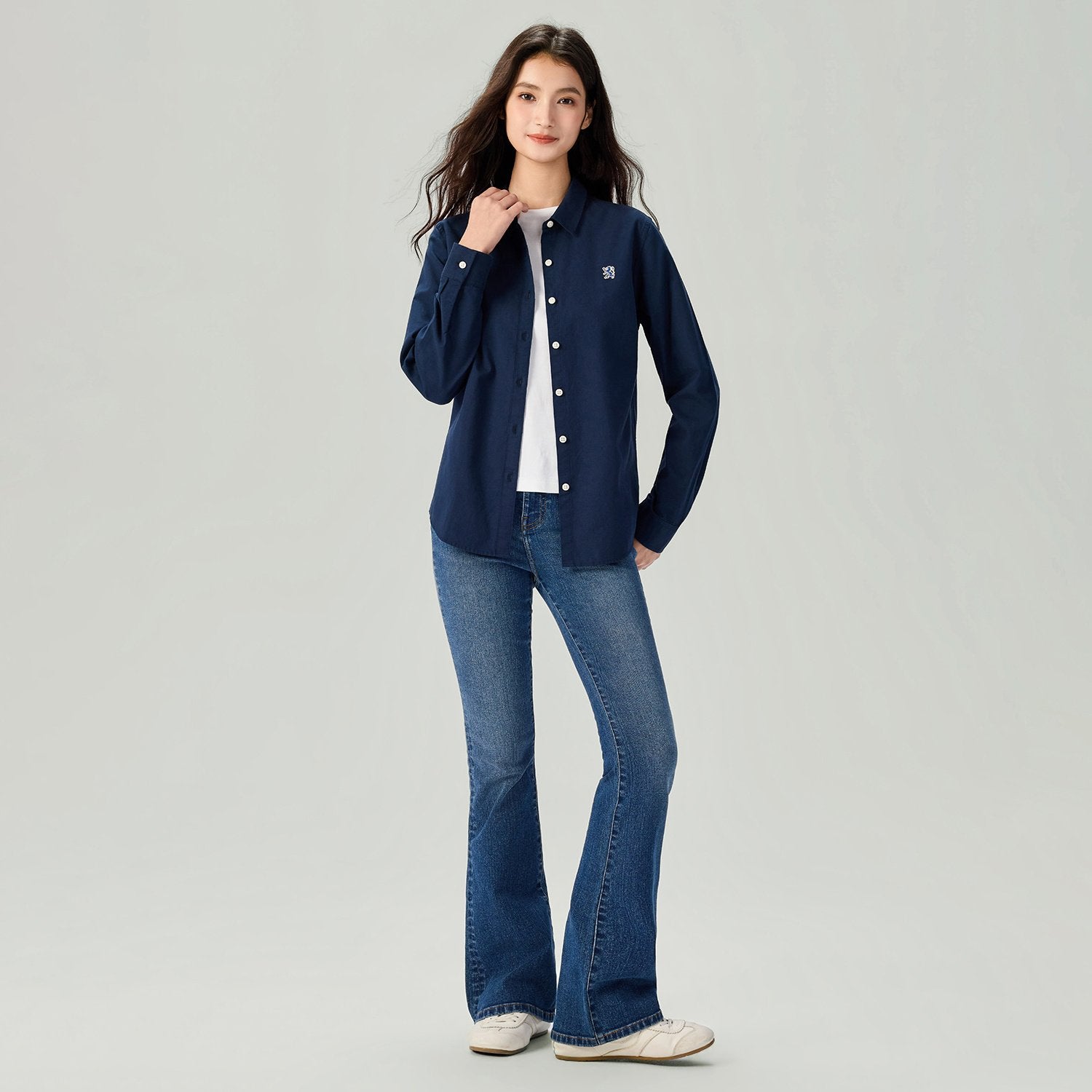Women's Cotton Oxford Acute Collar Long Sleeve Shirt - Image 1