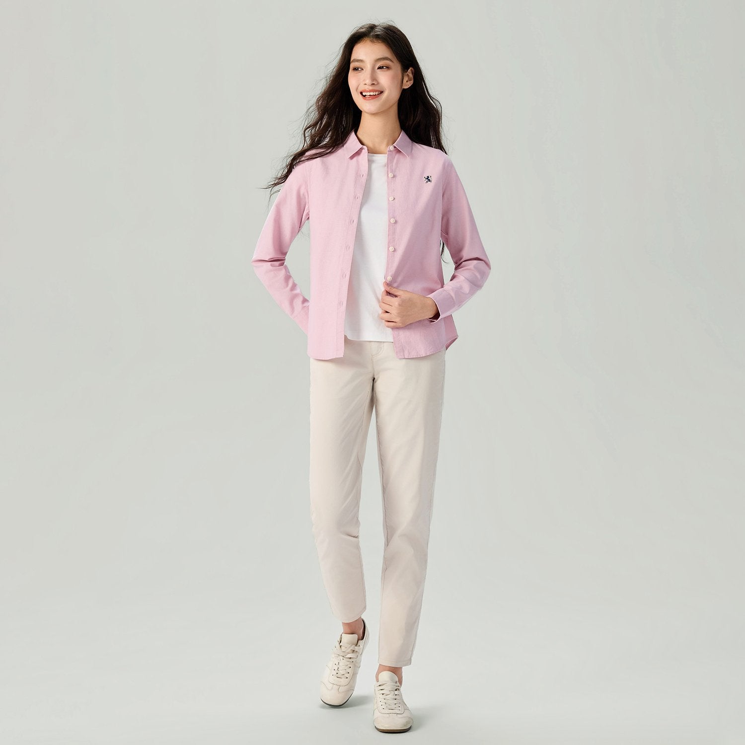 Women's Cotton Oxford Acute Collar Long Sleeve Shirt - Image 1