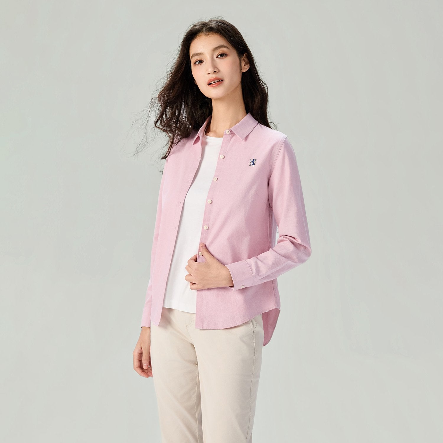 Women's Cotton Oxford Acute Collar Long Sleeve Shirt - Image 2