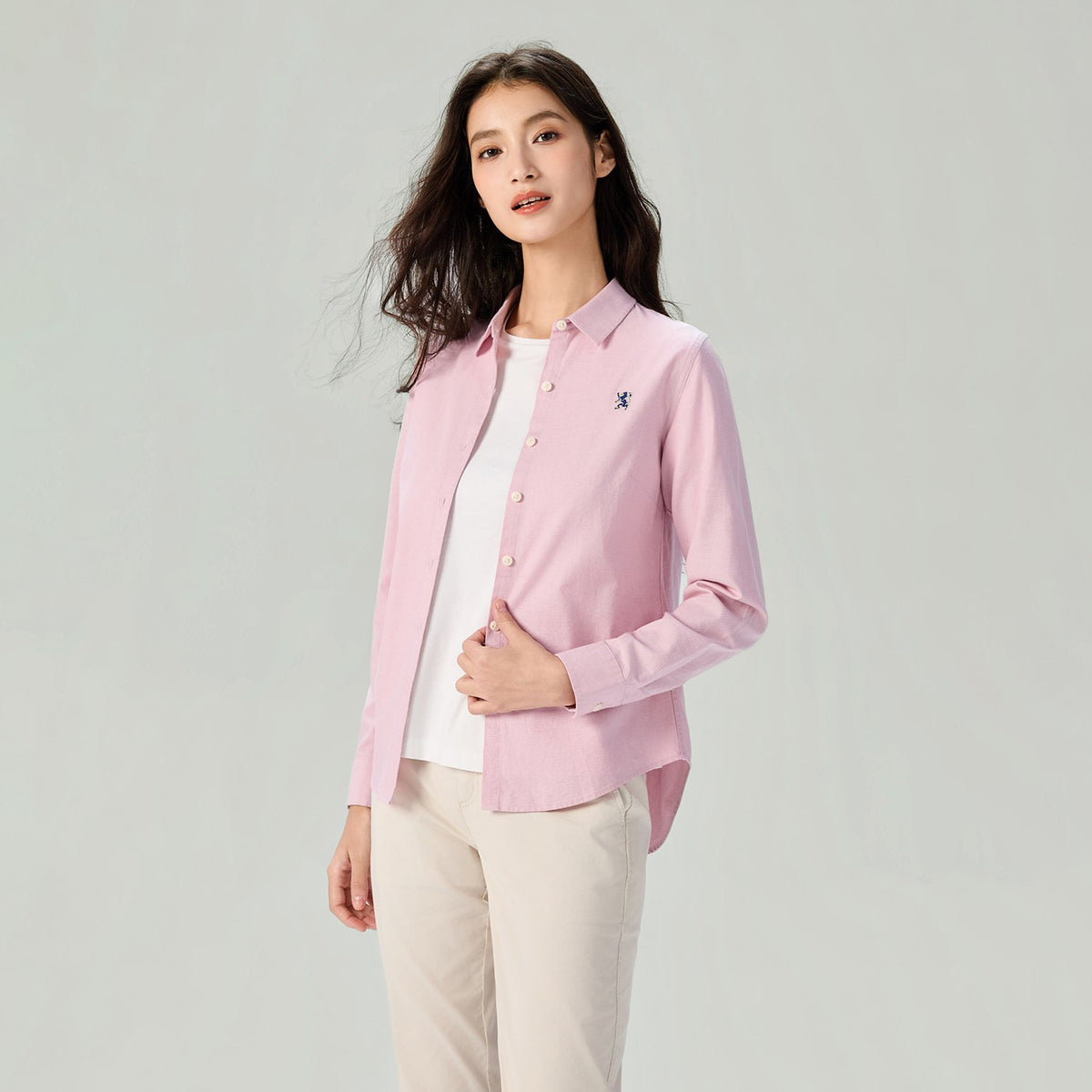 Women's Cotton Oxford Acute Collar Long Sleeve Shirt - Image 2