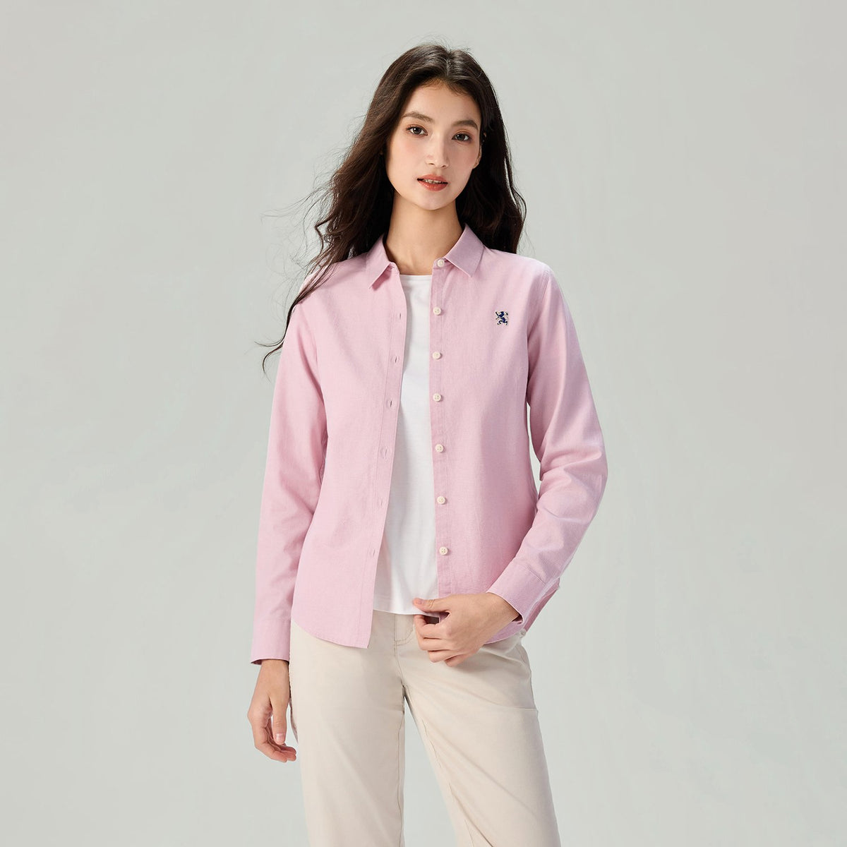 Women's Cotton Oxford Acute Collar Long Sleeve Shirt - Image 3