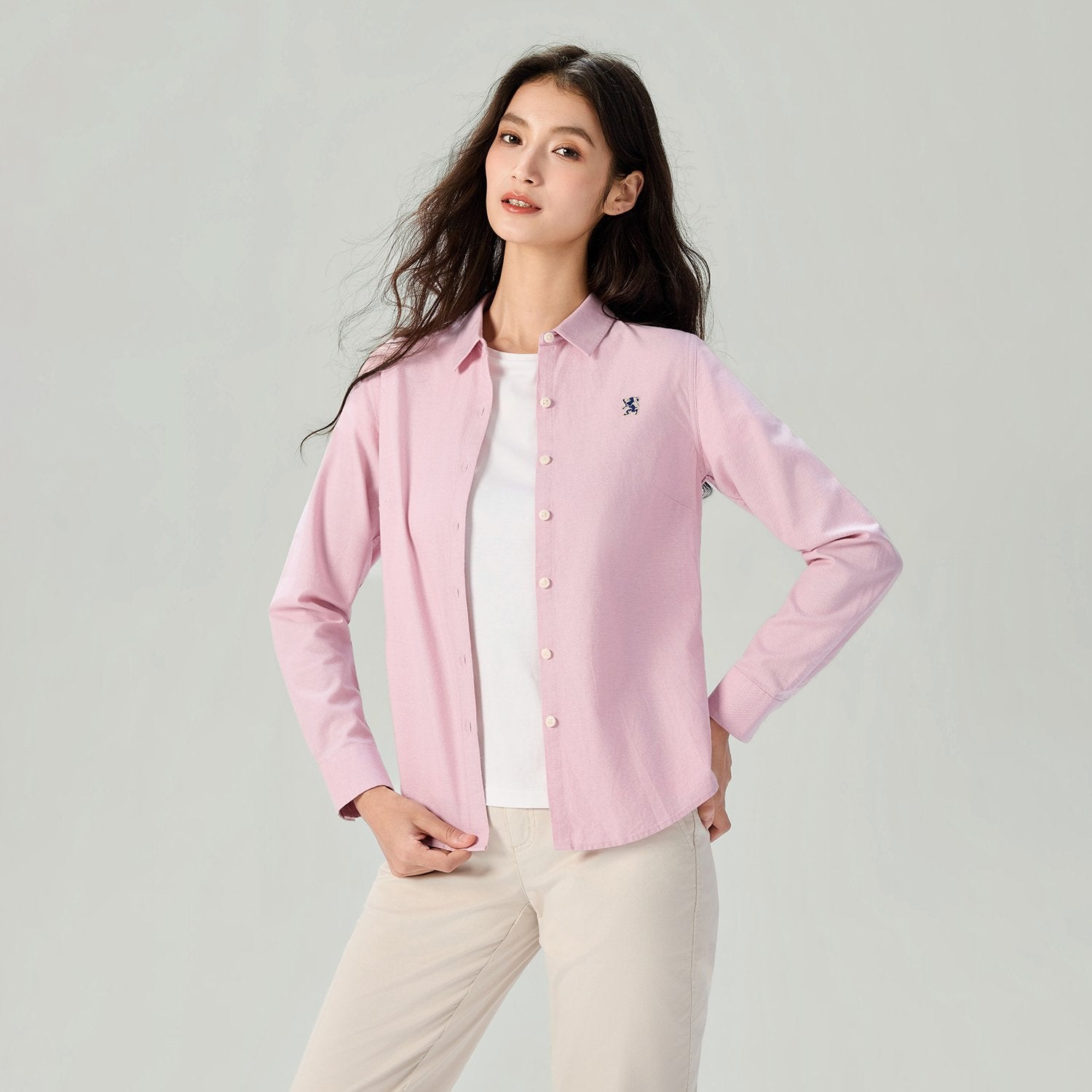 Women's Cotton Oxford Acute Collar Long Sleeve Shirt - Image 4