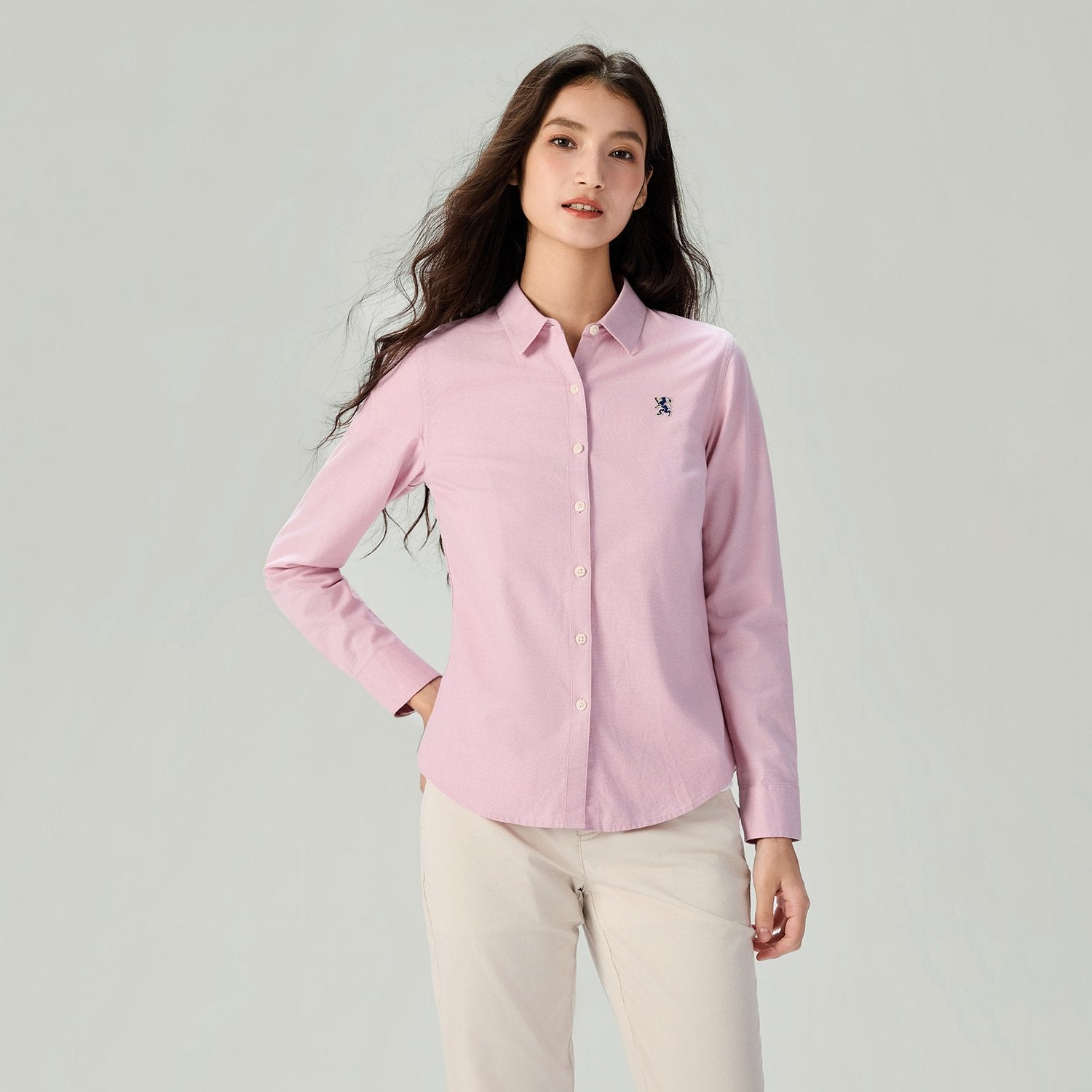 Women's Cotton Oxford Acute Collar Long Sleeve Shirt - Image 5