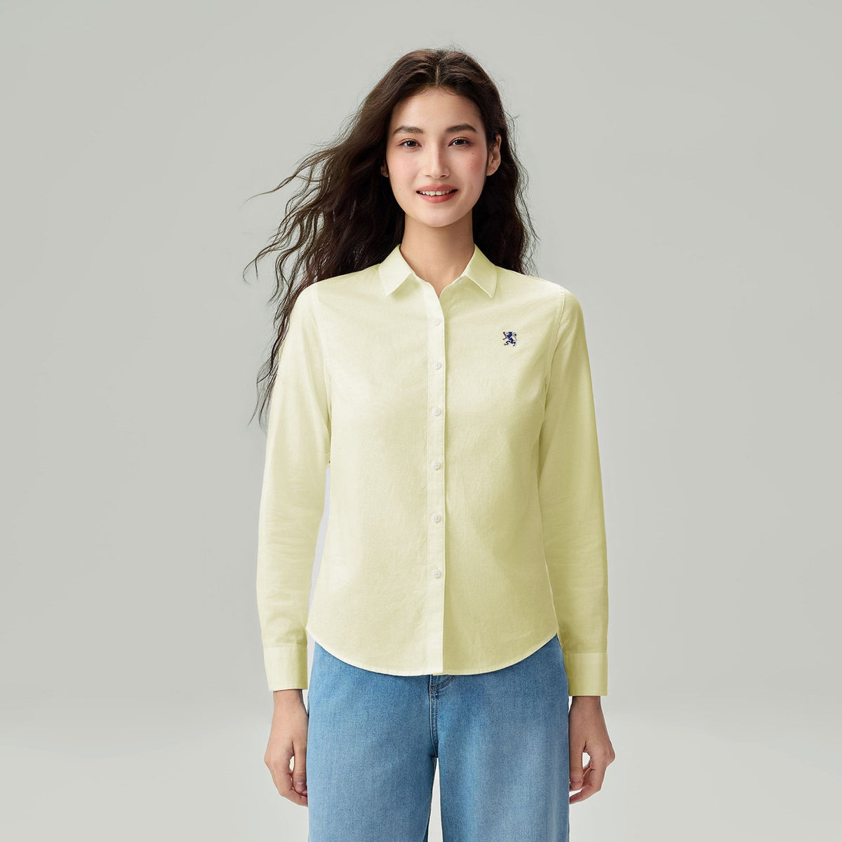 Women's Cotton Oxford Acute Collar Long Sleeve Shirt - Image 2