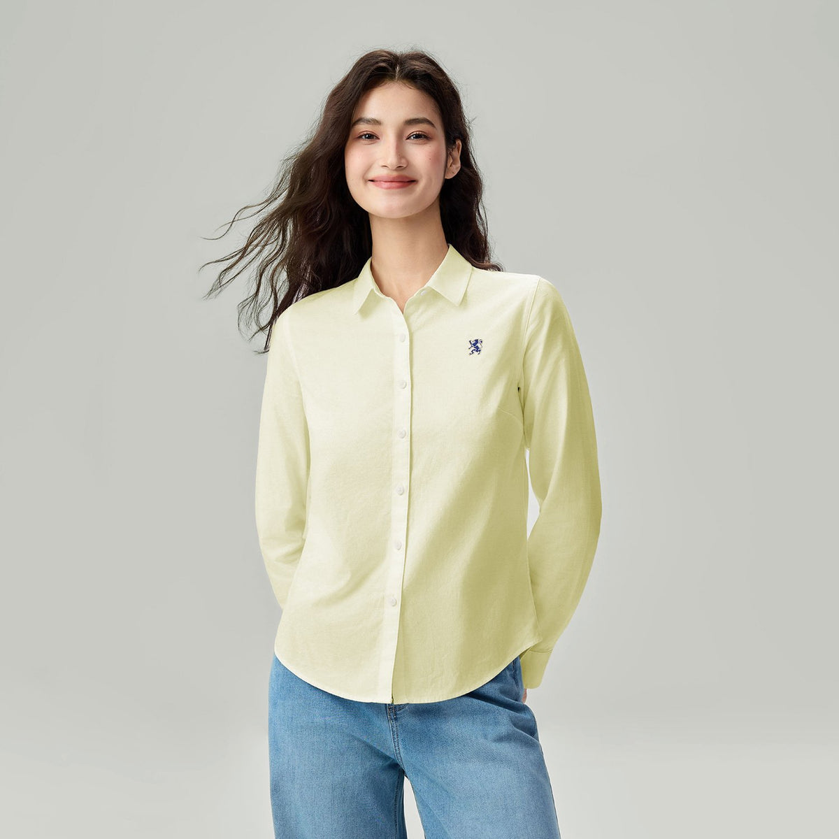 Women's Cotton Oxford Acute Collar Long Sleeve Shirt - Image 3