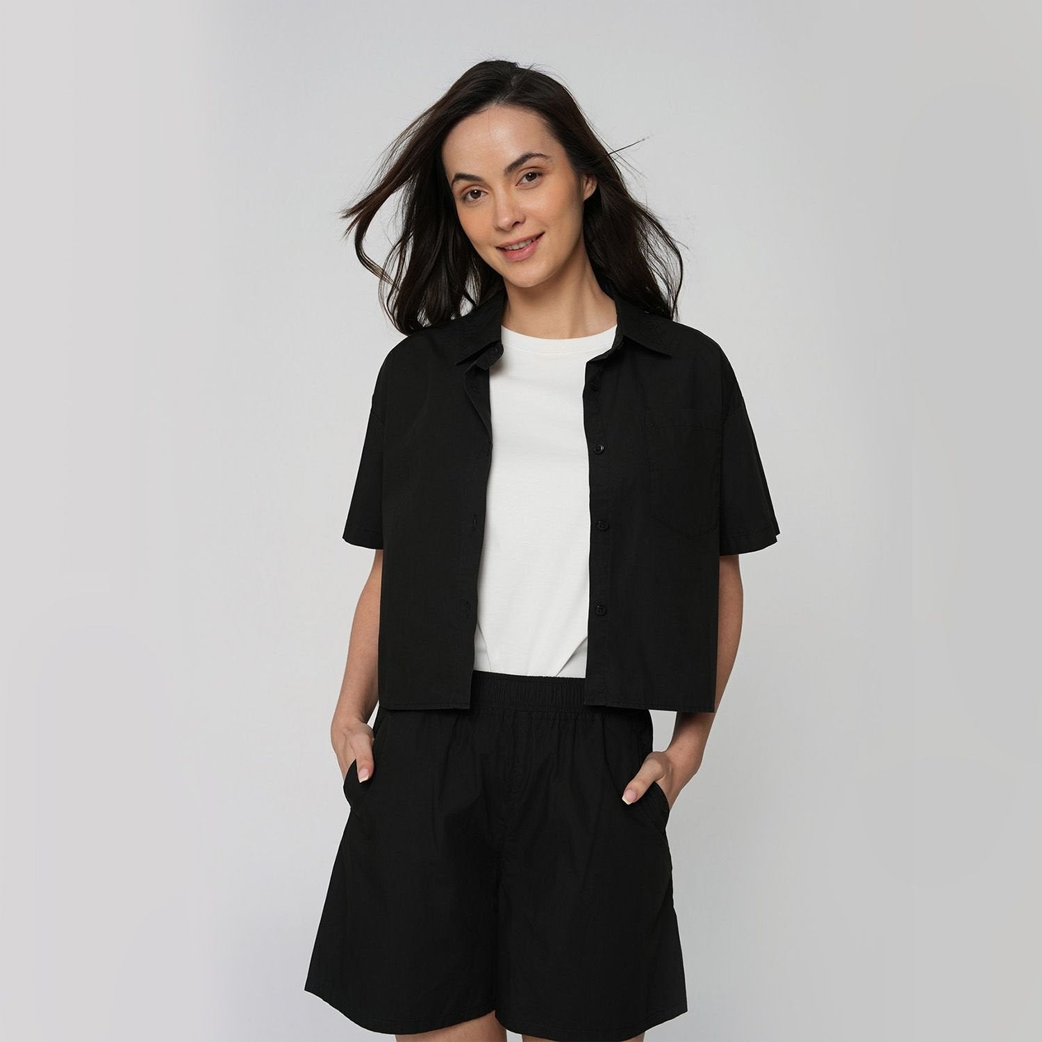Women Cotton Poplin Acute Collar Shirt - Image 1
