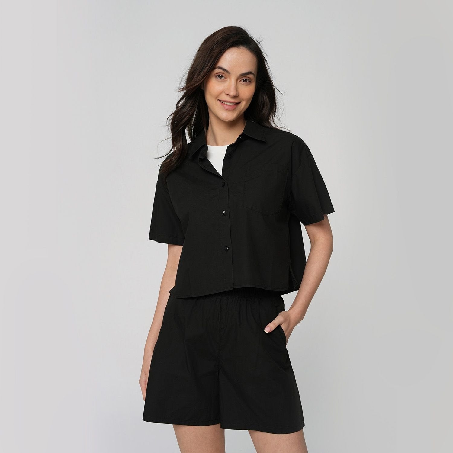 Women Cotton Poplin Acute Collar Shirt - Image 3
