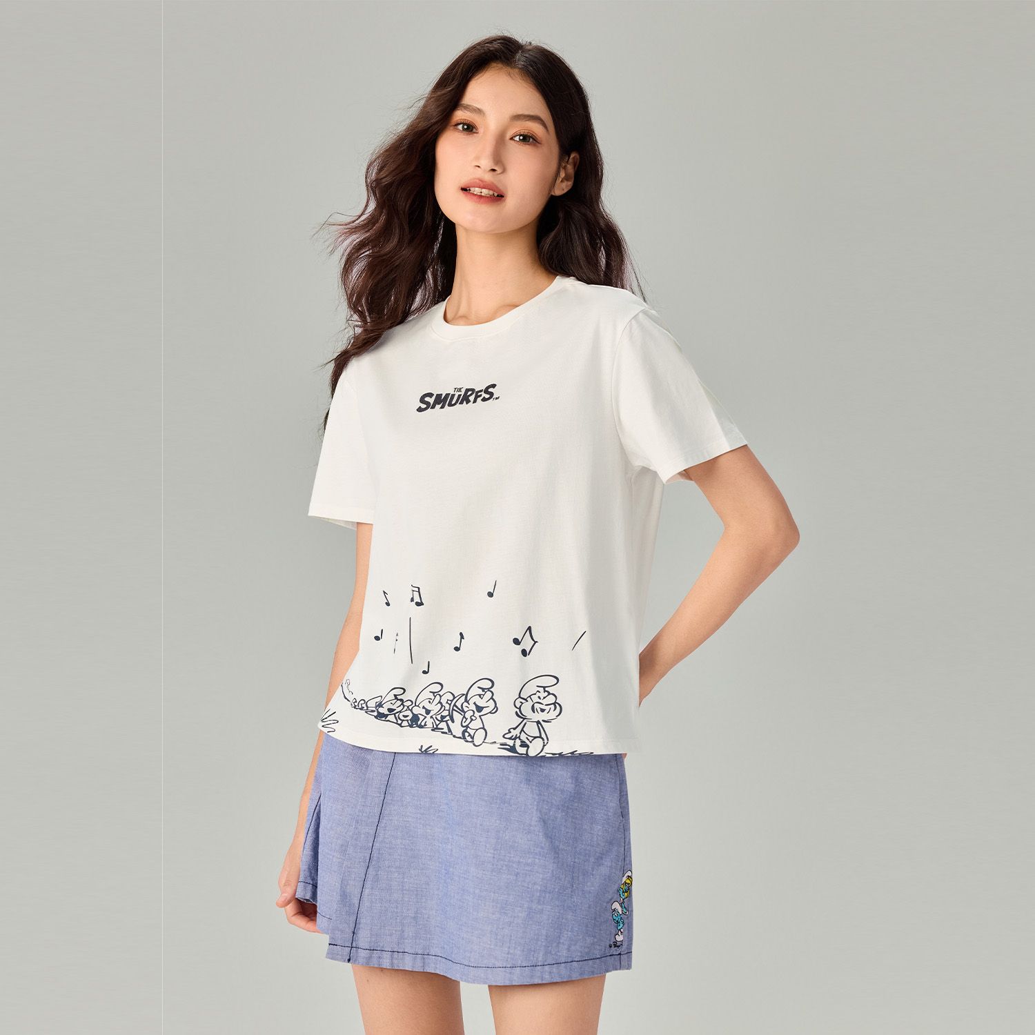 Women's Comfort Fit Raglan Sleeve Smurfs Print Crew Neck Tee - Image 2