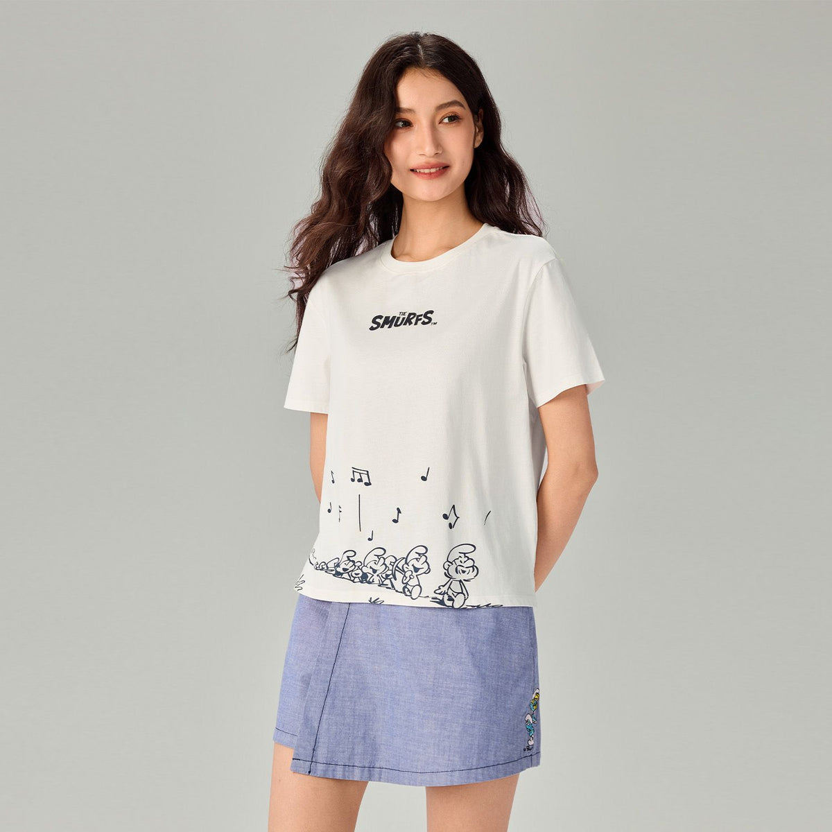 Women's Comfort Fit Raglan Sleeve Smurfs Print Crew Neck Tee - Image 5