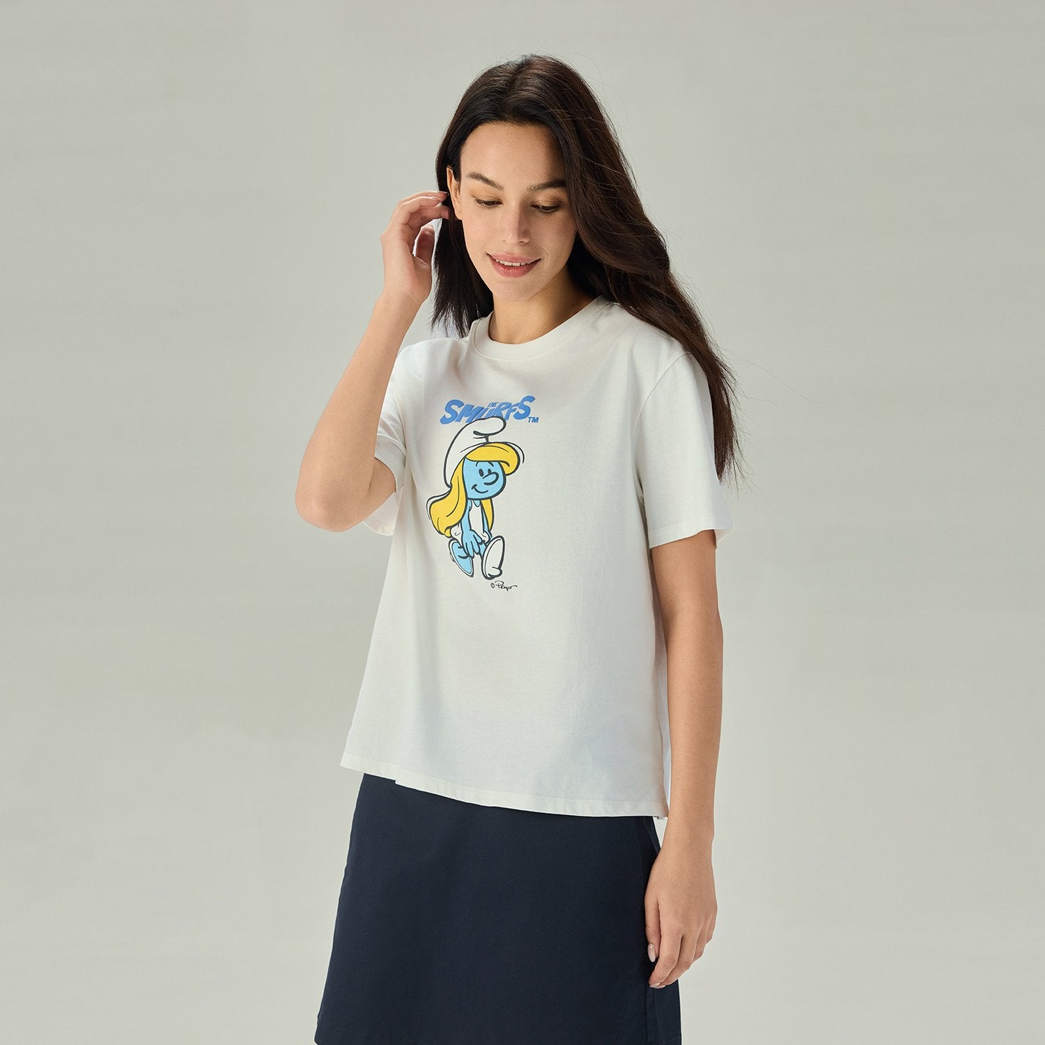 Women's Comfort Fit Raglan Sleeve Smurfs Print Crew Neck Tee - Image 2